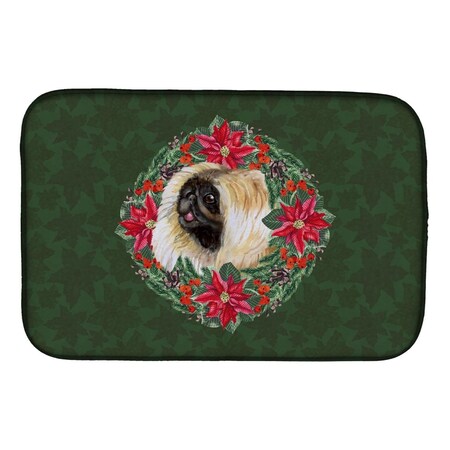 Carolines Treasures Pekingese Poinsetta Wreath Dish Drying Mat CK1547DDM
